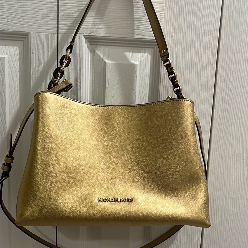 Michael Kors Gold Metallic Shoulder Bag with Elegant Design